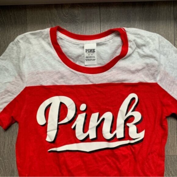 Pink Victoria's Secret Pink Logo Graphic Tee T-shirt Short Sleeve Red Medium - Picture 7 of 14